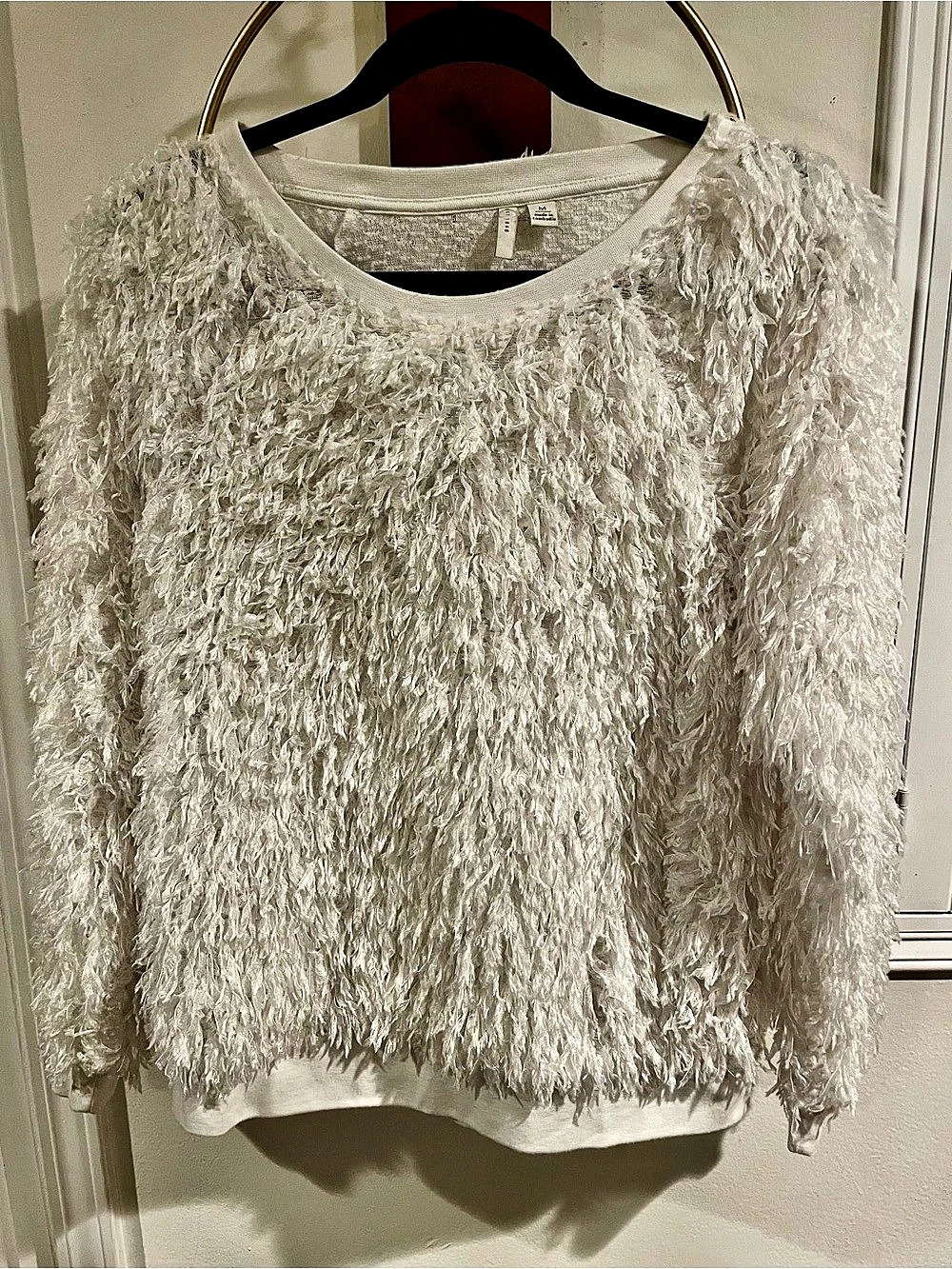 Cato Fringe Crew Neck Sweater in White, Medium